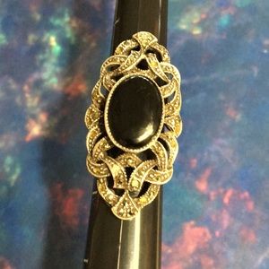 Onyx surrounded by marcasite set in Silver Ring